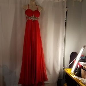 Strappy Long Gown Promo Gala Rhinestones Sz S Red